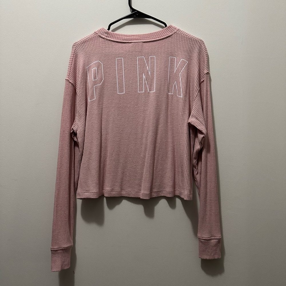 PINK Long Sleeve Crop Top - Pink - Size: Extra Small